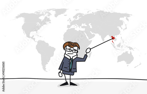 Personnage qui présente la carte du monde : thailande