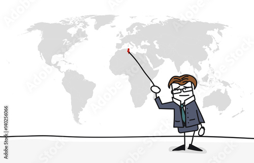 Personnage qui présente la carte du monde : Tunisie