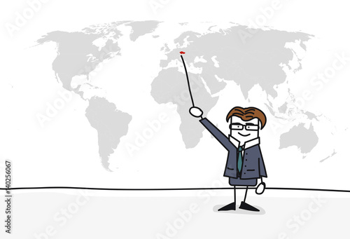 Personnage qui présente la carte du monde : Tchéquie