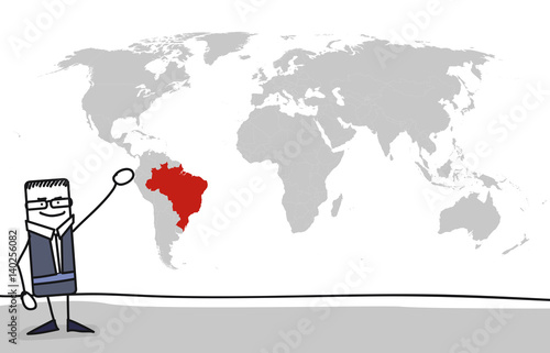 Brésil : Personnage qui présente la carte du monde