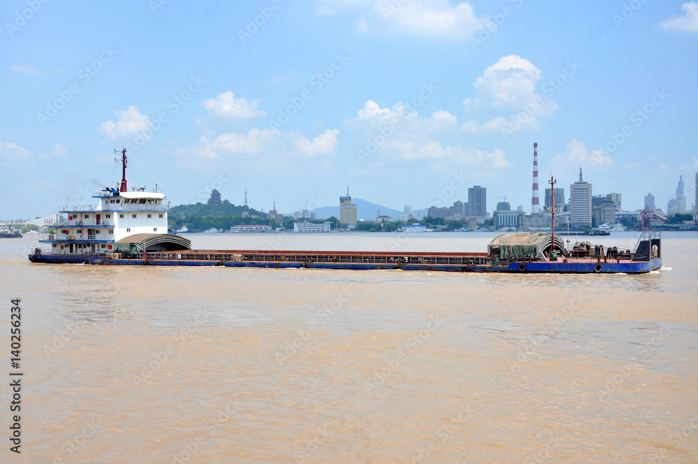 Barge on Yangtze River, Nanjing, Jiangsu Province, China.