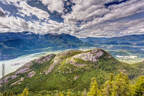 Squamish valley behind the Chief from the summit of the Sea to sky gondola