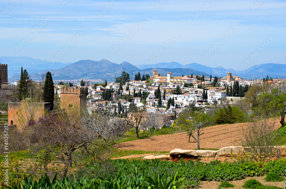 Panoramic Landscape of the Albaicin in Granada, Spain. 
