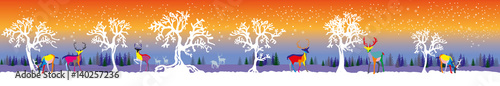 Vector long illustration winter forest with deers and trees © alinart