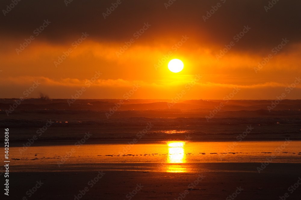 red sunset at Kalaloch beach