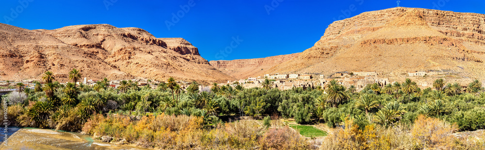 A village with traditional kasbah houses in Ziz Valley, Morocco