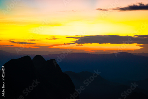 Natural sunset on the peak of mountain