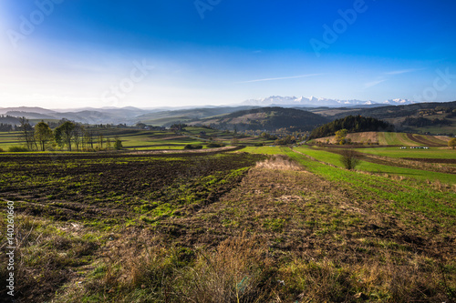 Tatra mountains in rural scene, Poland