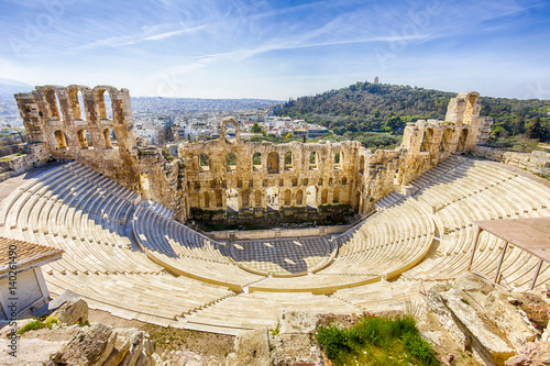 ruins of ancient theater of Herodion Atticus, HDR from 3 photos, Athens, Greece, Europe photo
