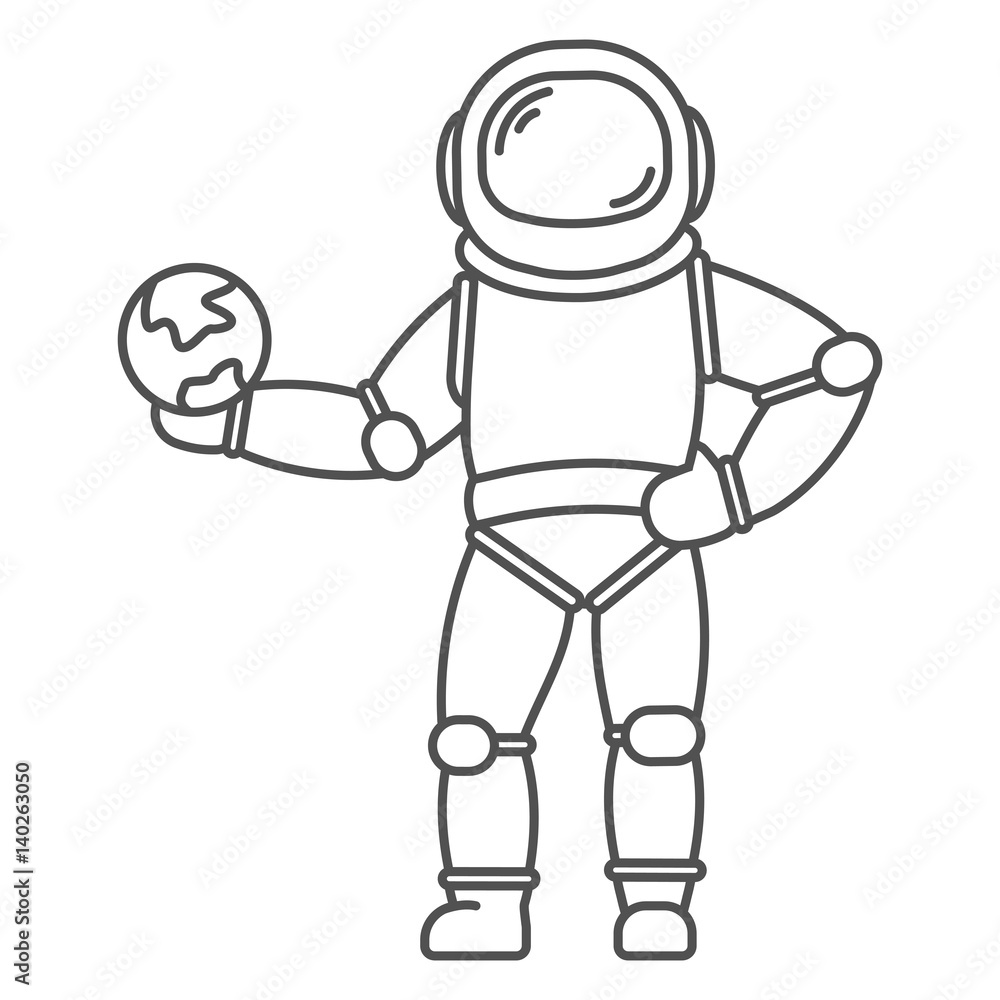icon astronaut with earth in black line style