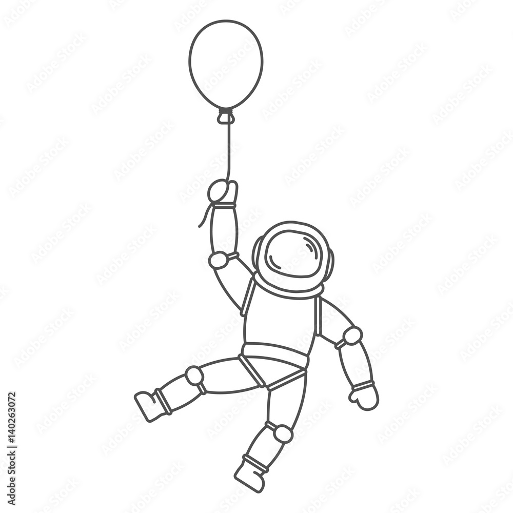 icon astronaut with baloon in black line style