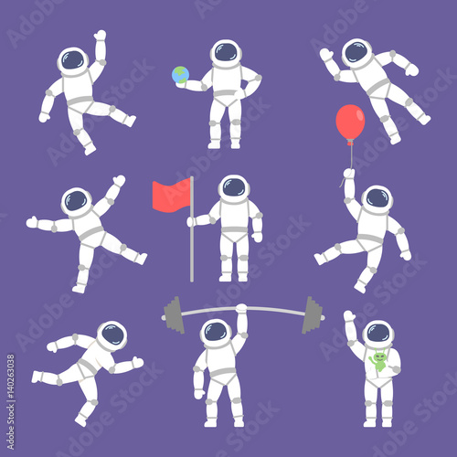 set vector astronauts in different poses. Flat icon astronauts