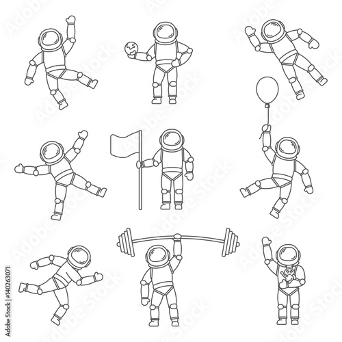 set vector astronauts in different poses. Simple icon astronauts