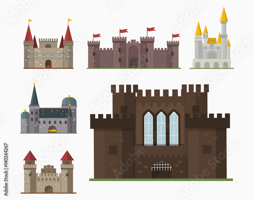 Cartoon fairy tale castle tower icon cute architecture fantasy house fairytale medieval and princess stronghold design fable isolated vector illustration.
