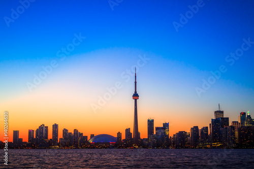 View of Toronto Cityscape during sunset taken from Toronto Central Island