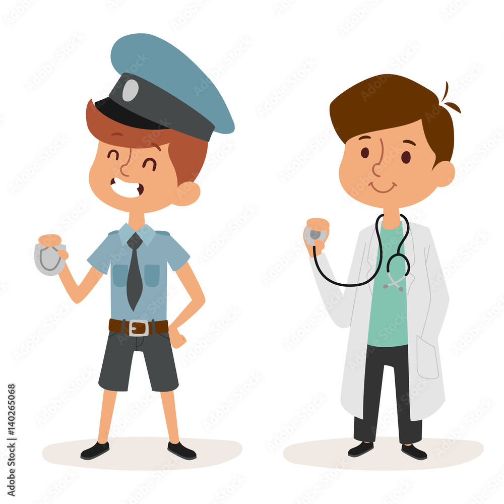 cartoon profession kids children vector set illustration person childhood policeman doctor uniform worker character cartoon profession kids children vector set illustration person childhood policeman doctor uniform worker character