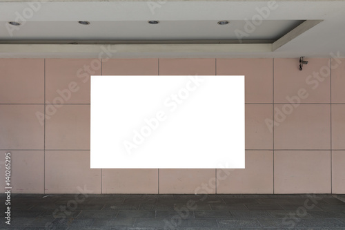 Fototapeta Naklejka Na Ścianę i Meble -  Street, Banner - Sign, Lighting Equipment, Billboard, Advertisement,Large blank billboard on a street wall,  banners with room to add your own text