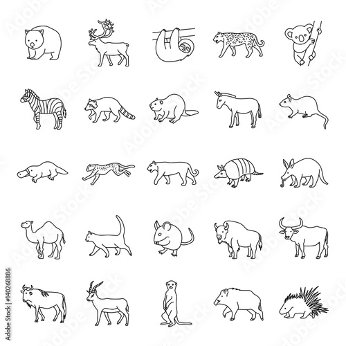 Mammals II outlines vector icons