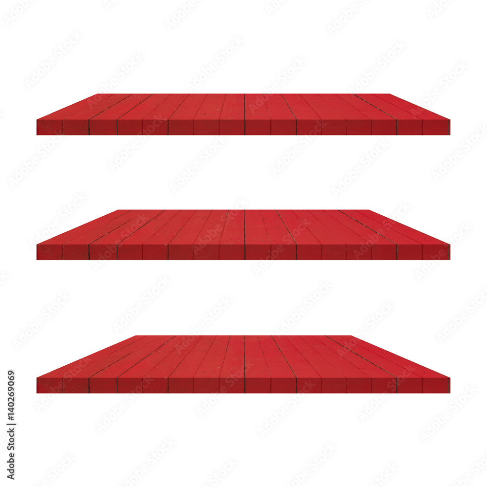 Red Shelf Table 3 Red Wood Shelves Table isolated on white background Stock Photo ...