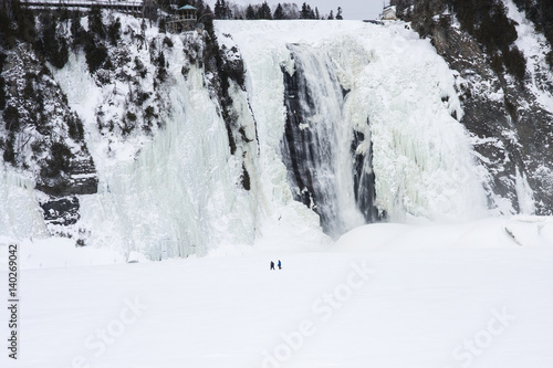 Men walking on frozen waterfalls