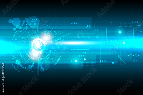 Vector abstract technology design with various technological on blue background.