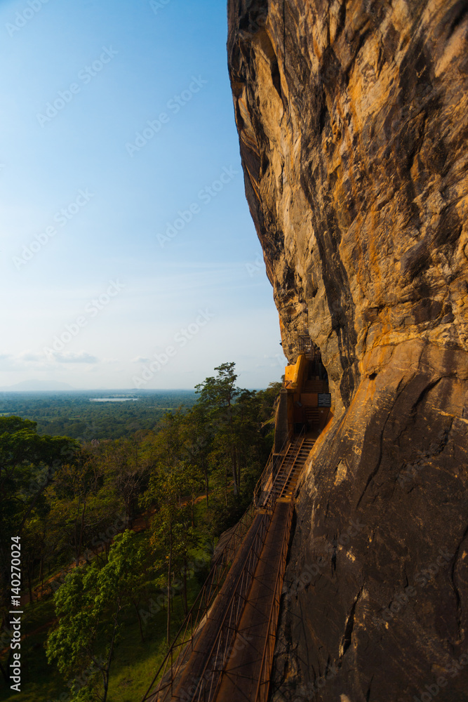 Sigiriya Rock Cliff Face Stairs in Sri Lanka