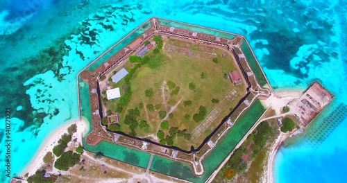 Dry Tortugas National Park. Florida. Fort Jefferson. USA. Aerial view. Yankee freedom ferry.