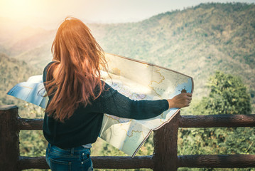 Travelers explore the mountainous forest map.