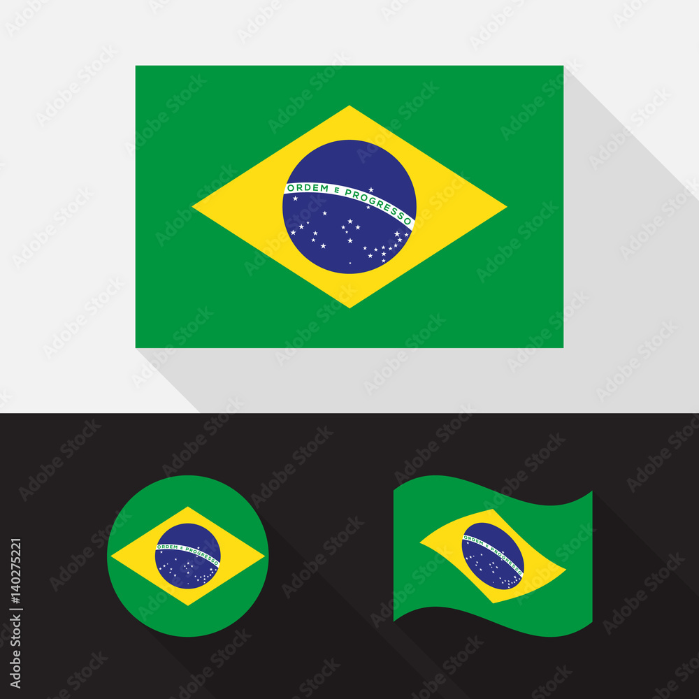 Set of Brazil flag flat design vector illustration