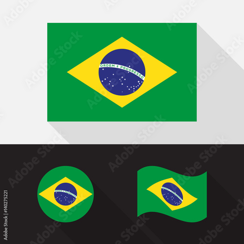 Set of Brazil flag flat design vector illustration