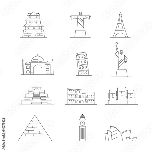 travel landmarks icons set symbols vector