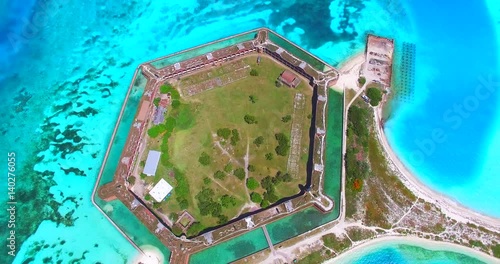 Dry Tortugas National Park. Florida. Fort Jefferson. USA. Aerial view. Yankee freedom ferry.