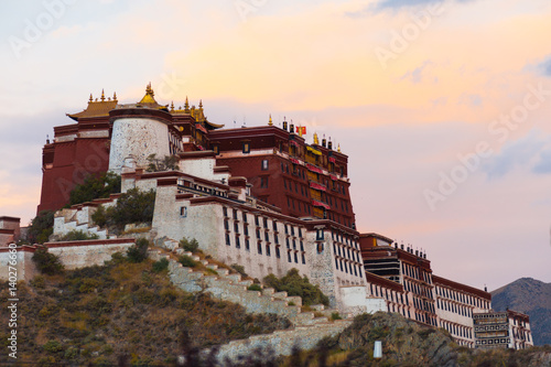 Evening Sunset Potala Palace Profile Lhasa Tibet