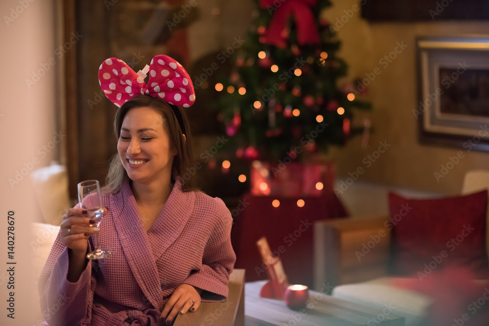 woman drinking champagne at spa