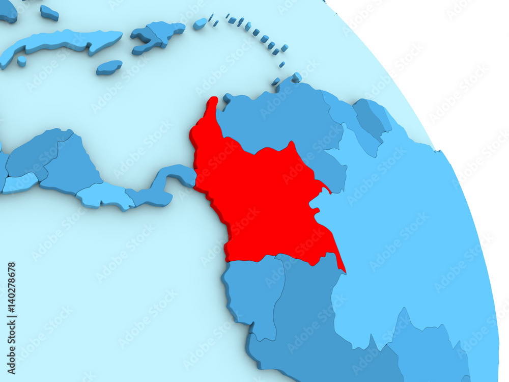 Fototapeta premium Colombia on blue political globe