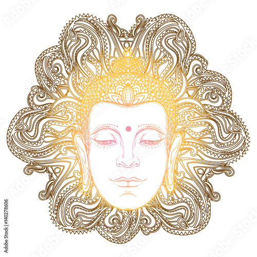 Buddha's golden head with abstract mandala