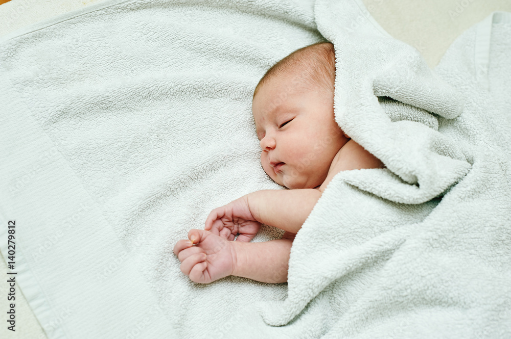 portrait of a newborn girl . Sleeping , close-up portrait of a newborn girl . Sleeping , close-up