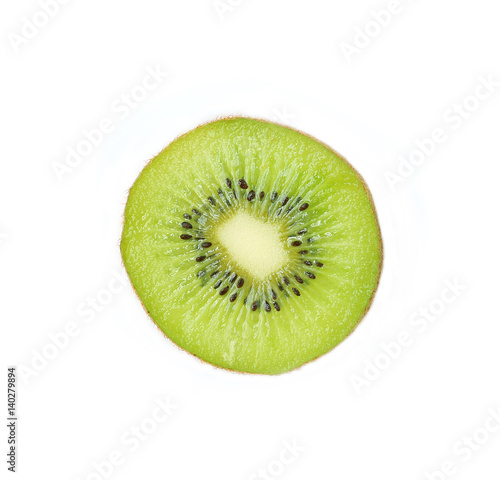 Slice of juicy kiwi fruit isolated on white background