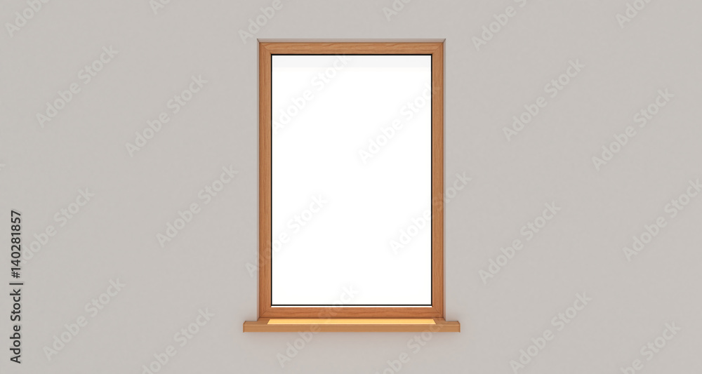 Window. White wall. Isolated window. Wooden window. 3d. 3D render ...
