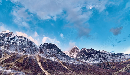 Himalayas mountain landscape. Panoramic view of Himalaya peaks. India.
