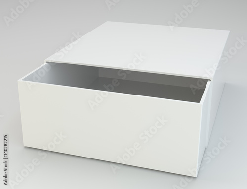 White open box on gray background. 3d rendering