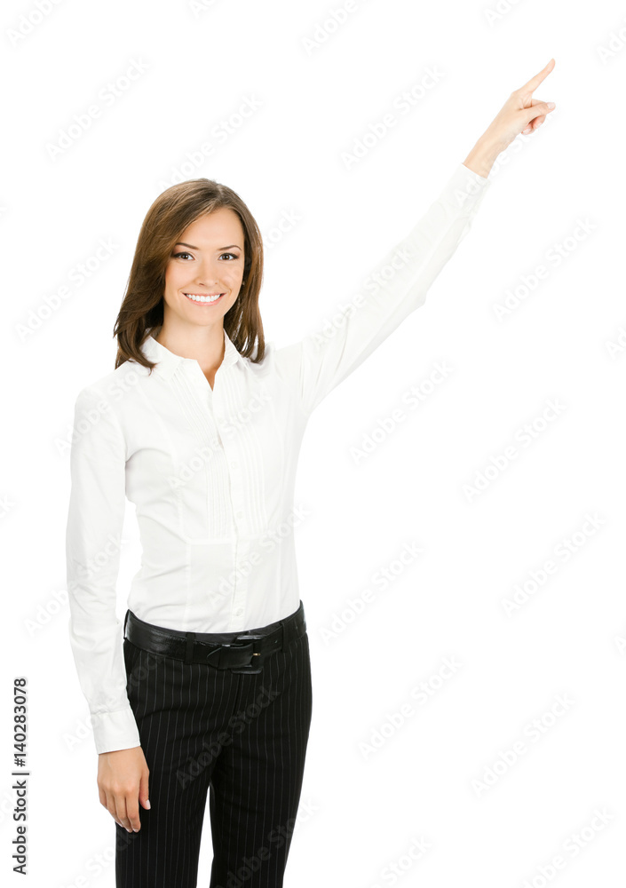 businesswoman, showing something or copyspace businesswoman, showing something or copyspace