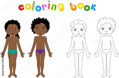 Boy and girl unclothed. Educational coloring book for kids