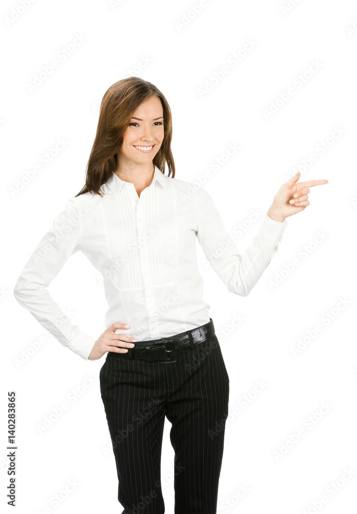 businesswoman, showing something or copyspace businesswoman, showing something or copyspace