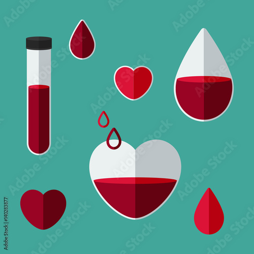 Blood collection concept. Blood donation. Set of colorful icon