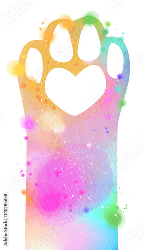 Fototapeta Naklejka Na Ścianę i Meble -  Watercolor animal footprint icon. Digital art painting
