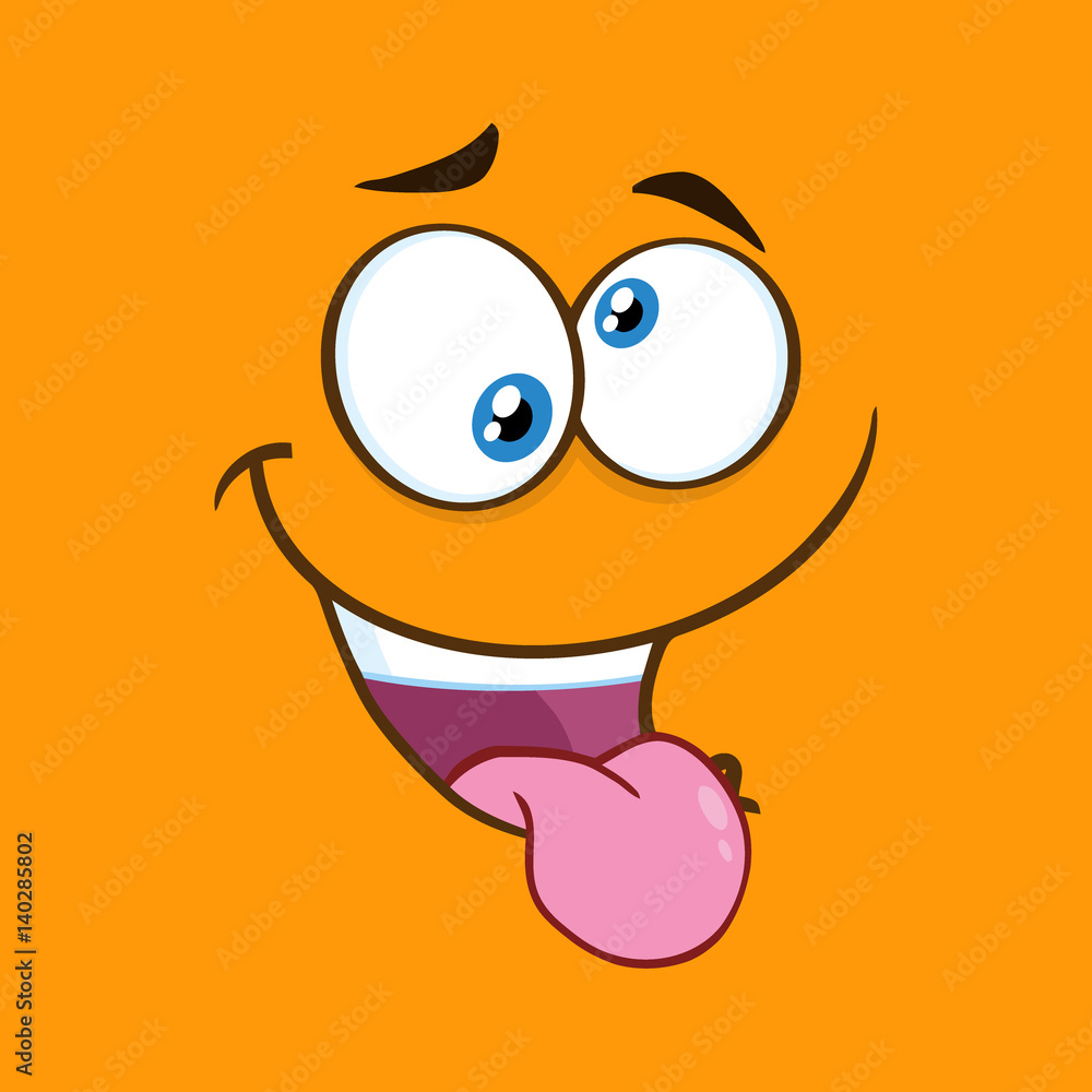Mad Cartoon Funny Face With Crazy Expression And Protruding Tongue. Illustration With Orange Background Mad Cartoon Funny Face With Crazy Expression And Protruding Tongue. Illustration With Orange Background