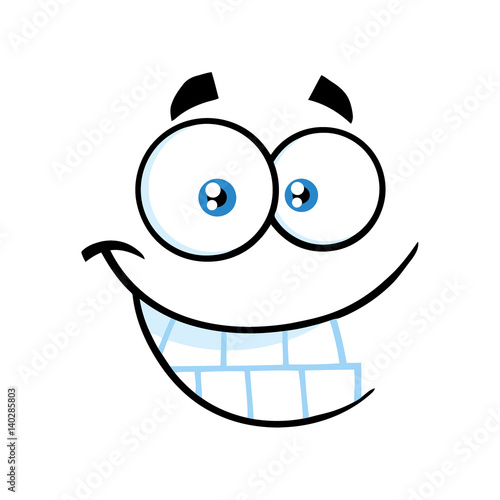Smiling Cartoon Funny Face With Smiley Expression. Illustration Isolated On White Background