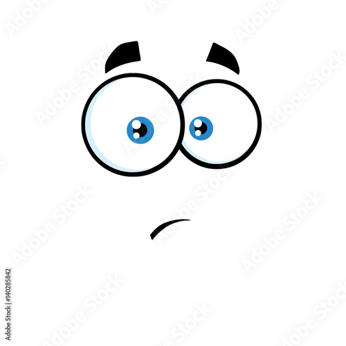Surprisingly Cartoon Funny Face With Expression. Illustration Isolated On White Background