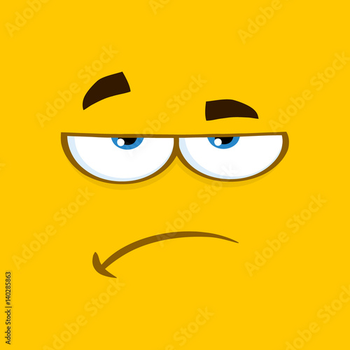 Grumpy Cartoon Square Emoticons With Sadness Expression. Illustration With Yellow Background